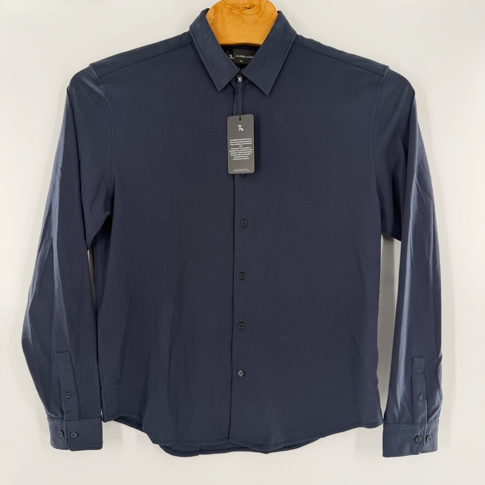 Tailored Athlete Essential Shirt Navy Blue Muscle‎ Fit Button Down XXL NEW
